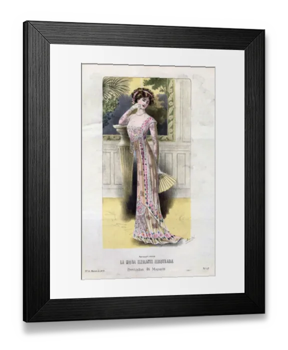 Framed Print : French Fashion 1909 1900s Spain cc womens dresses fans Framed Print : French Fashion 1909 1900s Spain cc womens dresses fans