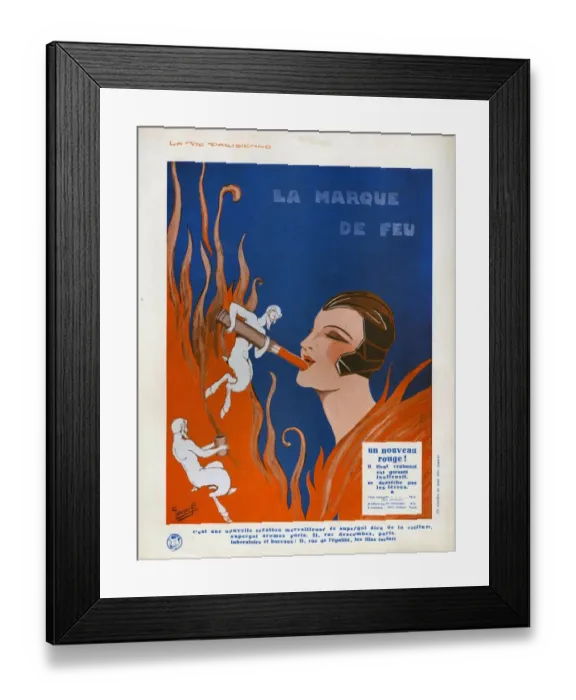 Framed Print : La Marque de Feu 1910s France cc lipsticks makeup make-up applying Framed Print : La Marque de Feu 1910s France cc lipsticks makeup make-up applying