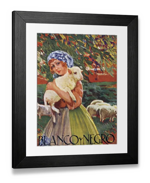 Framed Print : Blanco y Negro 1922 1920s Spain cc girls lambs shepherds sheep