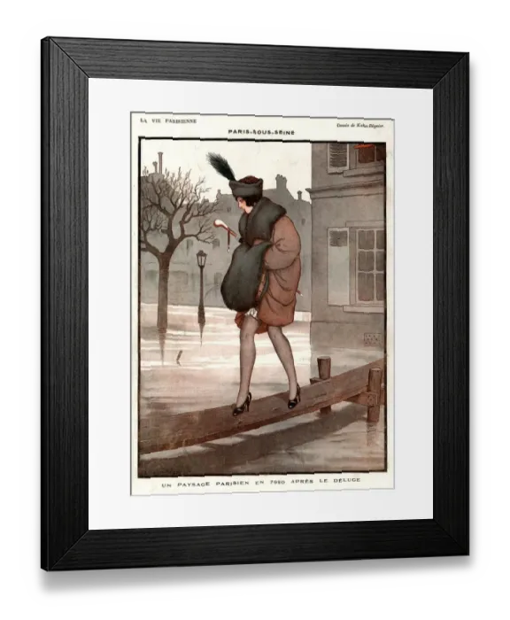 Framed Print : La Vie Parisienne 1920 1920s France Illustrations womens hats coats umbrella flooding Framed Print : La Vie Parisienne 1920 1920s France Illustrations womens hats coats umbrella flooding