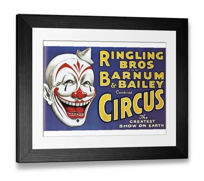 Framed Print : Barnum and Baileys Circus 1920s USA mcitnt clowns slogans The Greatest Show On Earth