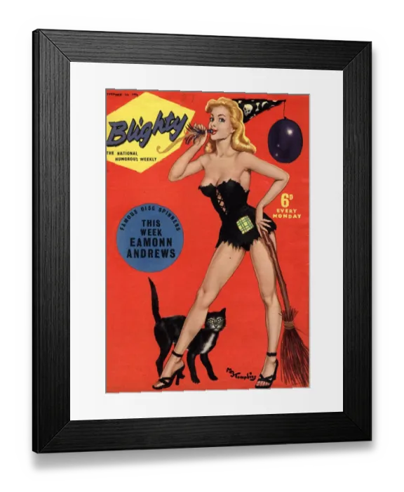 Framed Print : Blighty 1958 1950s UK glamour pin-ups models halloween witches brooms black cats Framed Print : Blighty 1958 1950s UK glamour pin-ups models halloween witches brooms black cats