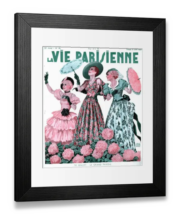 Framed Print : La Vie Parisienne 1935 1930s France magazines dresses parasols umbrellas flowers Framed Print : La Vie Parisienne 1935 1930s France magazines dresses parasols umbrellas flowers