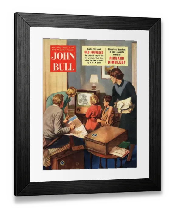 Framed Print : John Bull 1950s UK holidays weather forecast watching magazines televisions children