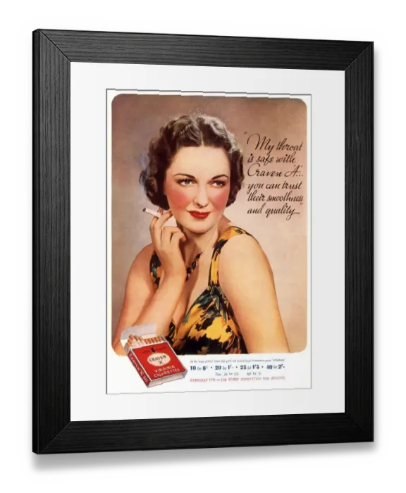 Framed Print : Craven A 1937 1930s USA womens fashion cigarettes smoking Framed Print : Craven A 1937 1930s USA womens fashion cigarettes smoking