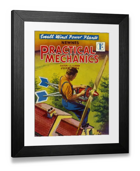 Framed Print : Practical Mechanics 1954 1950s UK magazines wind power turbine global warming alternative Framed Print : Practical Mechanics 1954 1950s UK magazines wind power turbine global warming alternative