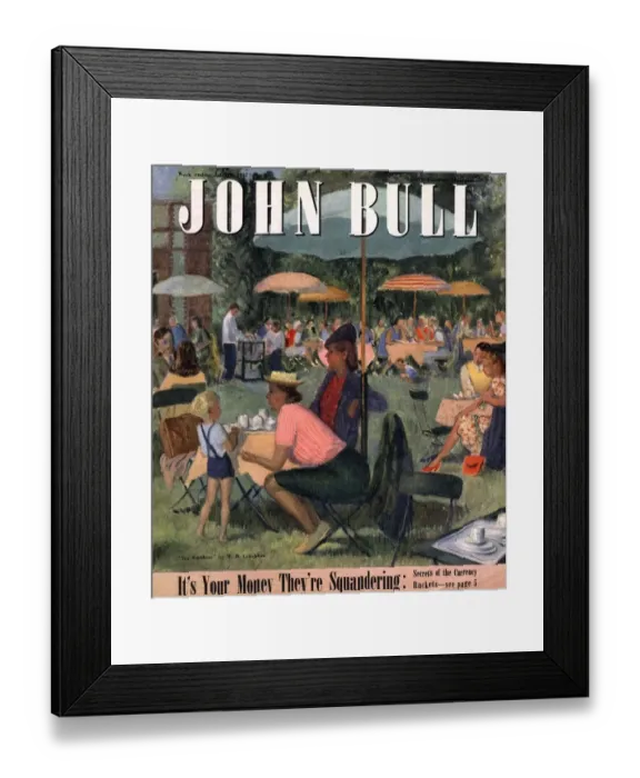 Framed Print : John Bull 1947 1940s UK picnics magazines food eating parks