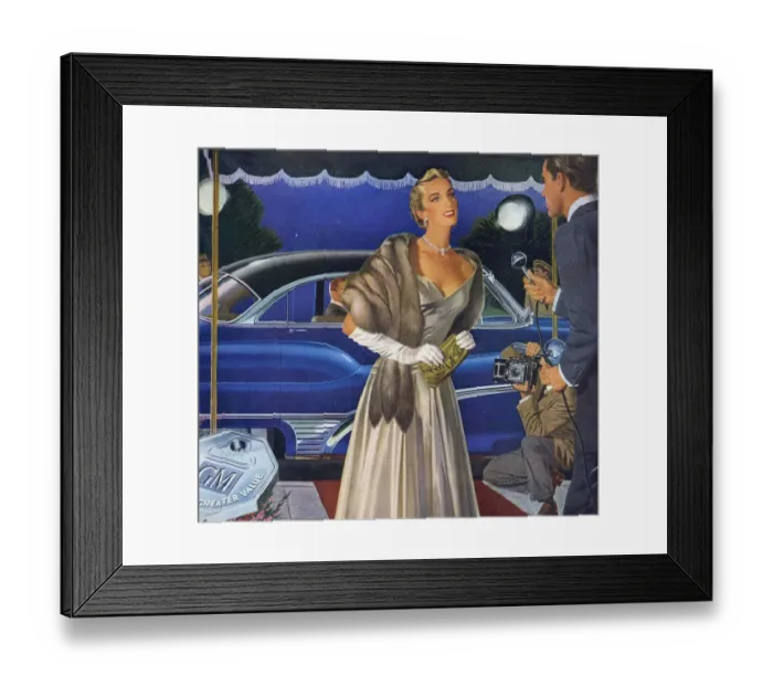 Framed Print : General Motors 1950s USA cars interviews premieres red carpets womens eveningwear