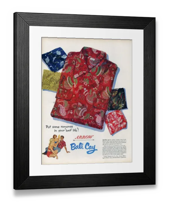 Framed Print : Arrow Shirts 1950s USA hawaiian mens