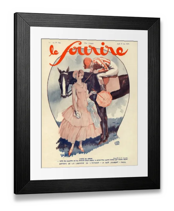 Framed Print : Le Sourire 1929 1920s France horses racing jockeys magazines illustrations