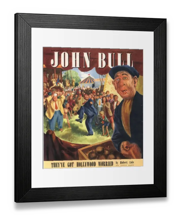 Framed Print : John Bull 1947 1940s UK cocoa nuts cocoanuts shy fairs magazines coconuts funfairs