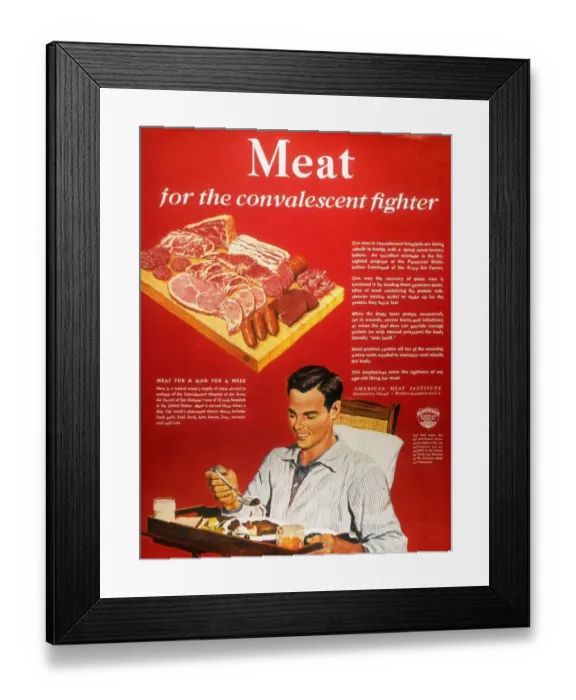 Framed Print : 1940s USA convalescents meat eating soldiers WW2 Framed Print : 1940s USA convalescents meat eating soldiers WW2