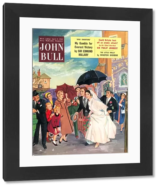 John Bull 1950s UK seasons love marriages weddings brides bridegrooms rain raining