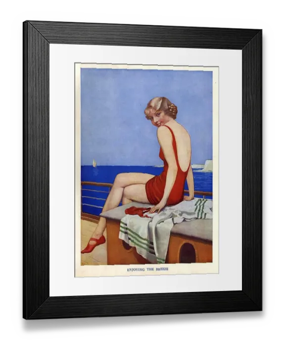 Framed Print : Enjoying The Breeze 1950s UK mcitnt story illustrations womens swimming costumes Framed Print : Enjoying The Breeze 1950s UK mcitnt story illustrations womens swimming costumes