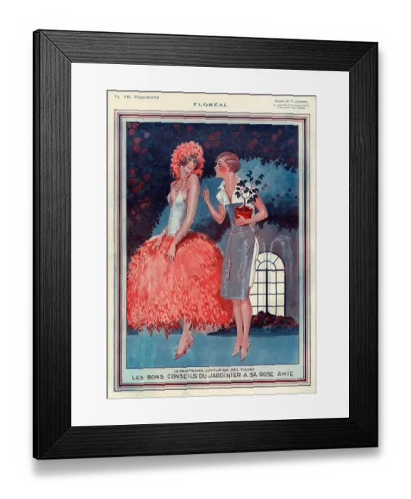 Framed Print : La Vie Parisienne 1920s France Georges Leonnec illustrations womens dresses plants Framed Print : La Vie Parisienne 1920s France Georges Leonnec illustrations womens dresses plants