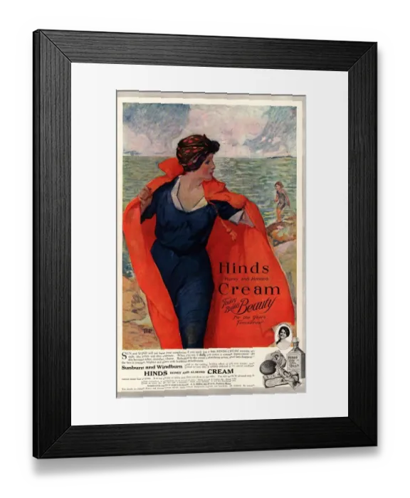 Framed Print : 1920s UK sunburn windburn hinds cream skin care skincare Framed Print : 1920s UK sunburn windburn hinds cream skin care skincare