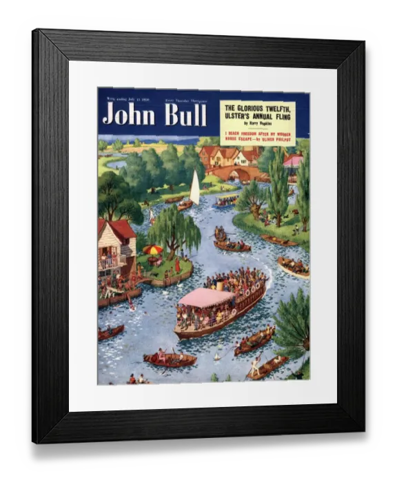 Framed Print : John Bull 1950s UK rowing boats the rivers magazines