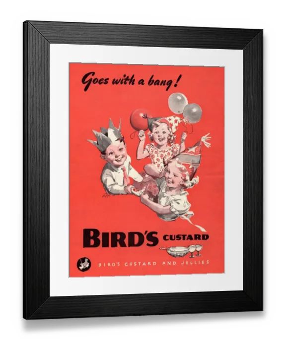 Framed Print : Birds 1930s UK custard birthdays party Framed Print : Birds 1930s UK custard birthdays party