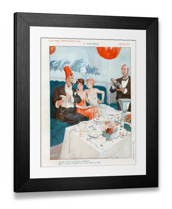 Framed Print : La Vie Parisienne 1929 1920s France cc restaurants dining waiters drinks paying bills