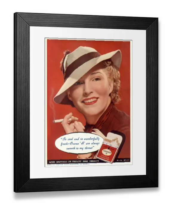 Framed Print : Craven A 1936 1930s USA womens hats cigarettes smoking clothing clothes Framed Print : Craven A 1936 1930s USA womens hats cigarettes smoking clothing clothes