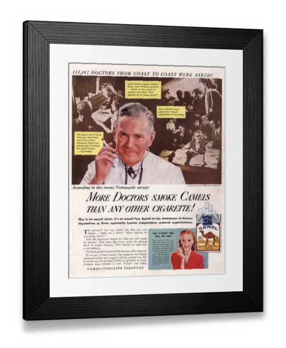 Framed Print : Camels 1946 1940s USA cigarettes smoking medical Framed Print : Camels 1946 1940s USA cigarettes smoking medical