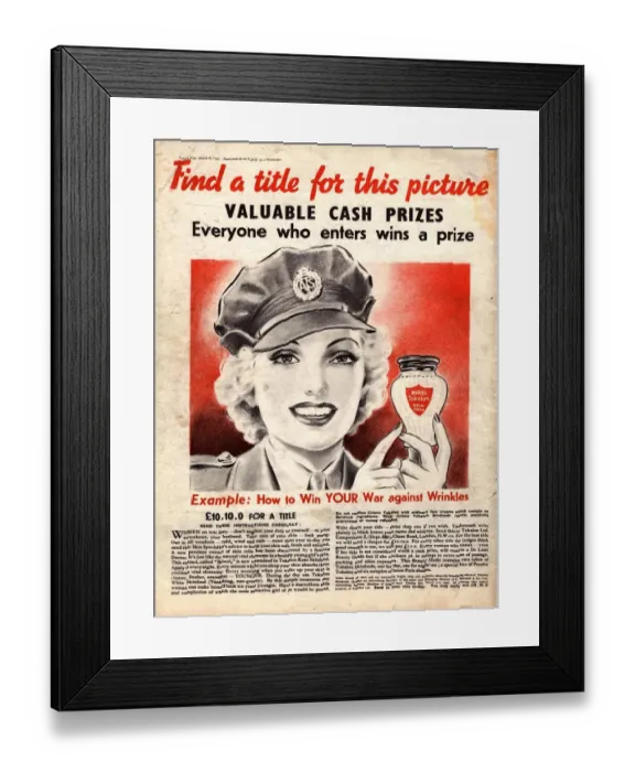 Framed Print : 1940s UK skin care antiageing anti ageing WW2 skincare Framed Print : 1940s UK skin care antiageing anti ageing WW2 skincare