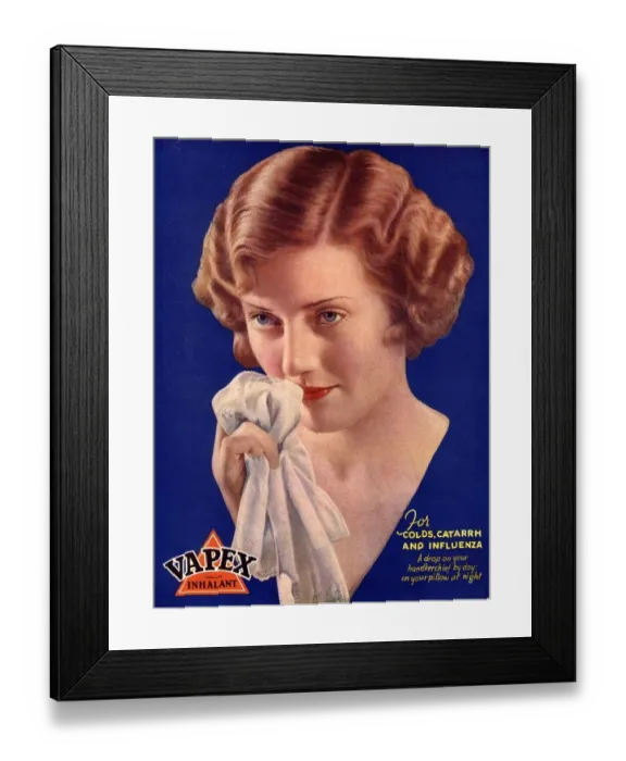 Framed Print : 1930s UK vapex colds flu sneezing sneezes blowing your noses medical medicine Framed Print : 1930s UK vapex colds flu sneezing sneezes blowing your noses medical medicine