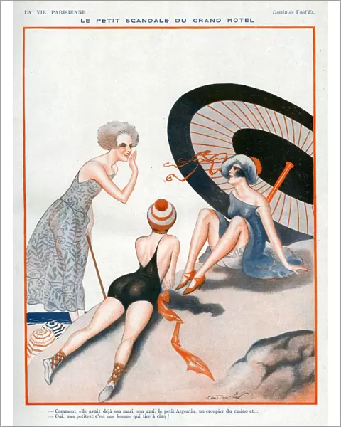 La Vie Parisienne 1923 1920s France Valdes illustrations umbrellas parasols gossiping