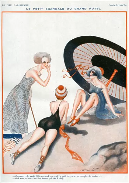 La Vie Parisienne 1923 1920s France Valdes illustrations umbrellas parasols gossiping