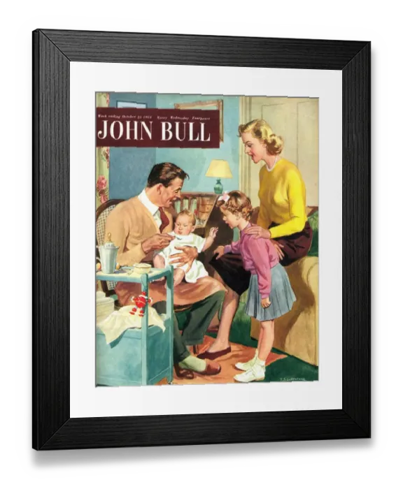 Framed Print : John Bull 1950s UK babies babysitters sitters magazines baby sitting babysitting family