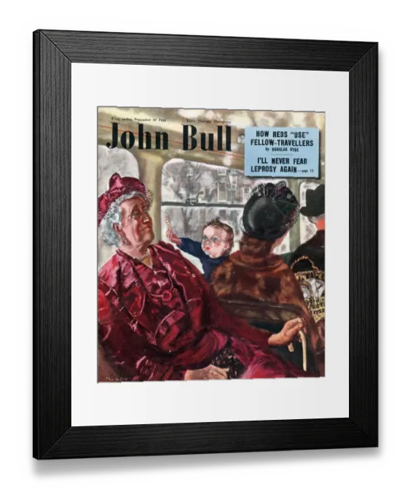 Framed Print : John Bull 1949 1940s UK buses public transport passengers babies magazines baby