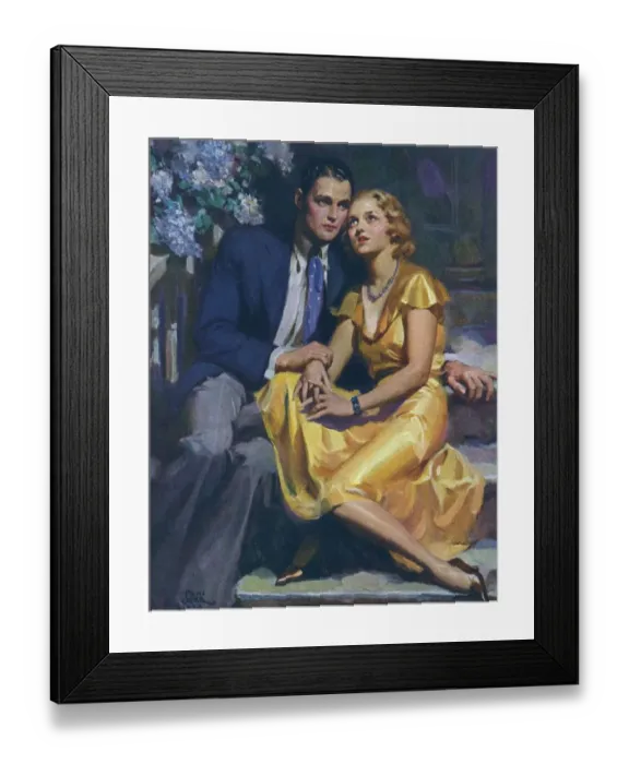 Framed Print : Romance 1933 1930s UK womens story illustrations E M Jackson lovers Framed Print : Romance 1933 1930s UK womens story illustrations E M Jackson lovers