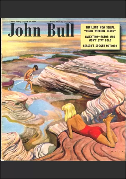 John Bull 1949 1940s UK holidays rocks rock pools fishing nets exploration beaches