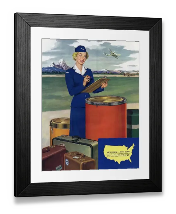 Framed Print : Airlines 1950s USA mcitnt aviation aeroplanes hostesses stewardesses flght attendants Framed Print : Airlines 1950s USA mcitnt aviation aeroplanes hostesses stewardesses flght attendants