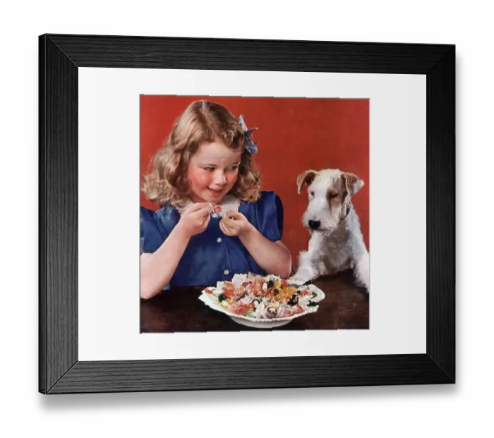 Framed Print : Cellophane by DuPont 1950s USA dogs sweets