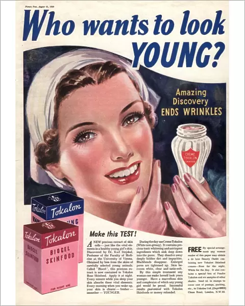 Tokalon 1939 1930s UK ageing wrinkles face skin care creams youth young who wants
