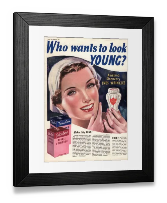 Framed Print : Tokalon 1939 1930s UK ageing wrinkles face skin care creams youth young who wants Framed Print : Tokalon 1939 1930s UK ageing wrinkles face skin care creams youth young who wants