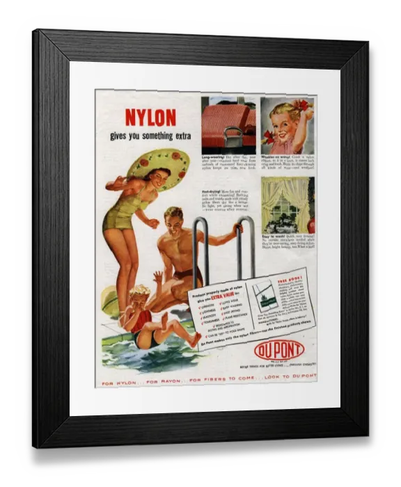 Framed Print : Nylon by DuPont 1949 1940s USA fabrics Framed Print : Nylon by DuPont 1949 1940s USA fabrics