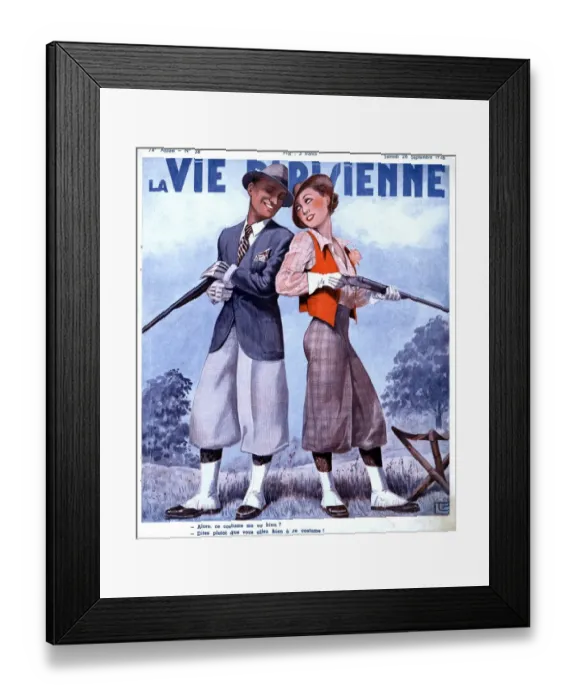 Framed Print : La Vie Parisienne 1936 1930s France magazines couples shooting guns hunting