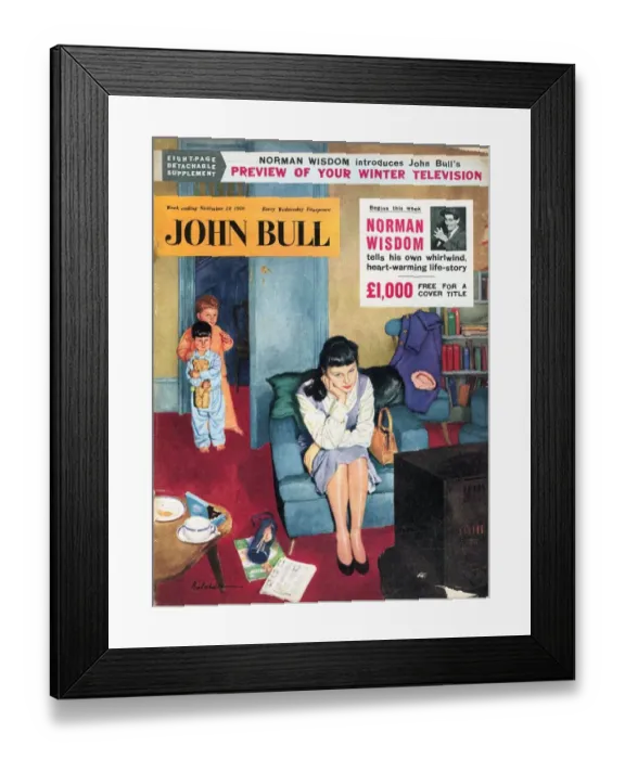 Framed Print : John Bull 1950s UK babysitters sitters watching televisions magazines baby sitting Framed Print : John Bull 1950s UK babysitters sitters watching televisions magazines baby sitting