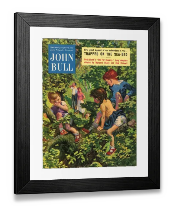 Framed Print : John Bull 1950s UK climbing trees hiding games magazines