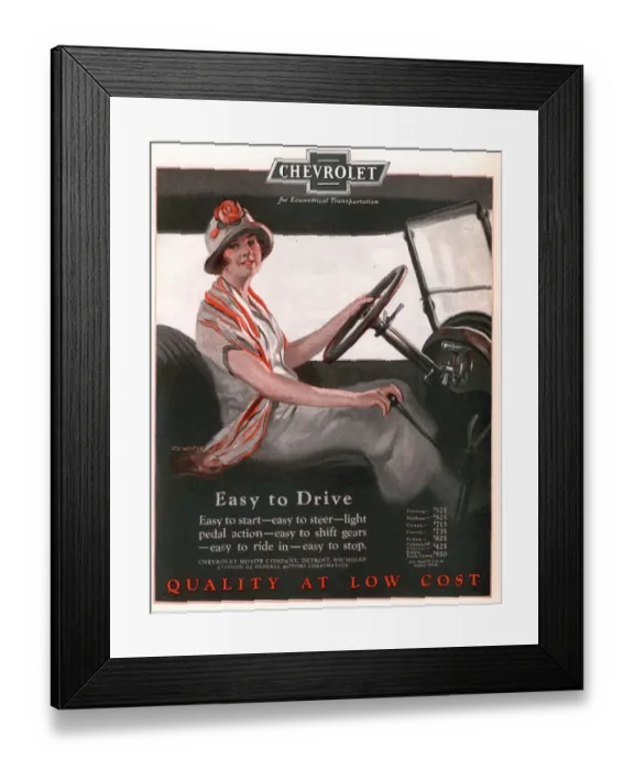 Framed Print : Chevrolet 1920s USA women woman drivers driving cars