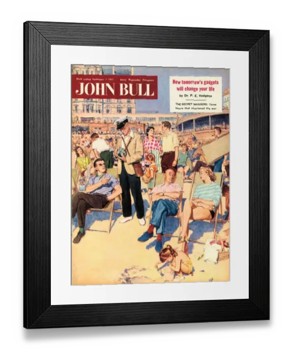 Framed Print : John Bull 1957 1950s UK holidays beaches seaside seaside deck chairs paying collection Framed Print : John Bull 1957 1950s UK holidays beaches seaside seaside deck chairs paying collection