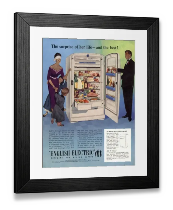 Framed Print : 1955 1950s UK english electric fridges housewife housewives appliances refridgerators Framed Print : 1955 1950s UK english electric fridges housewife housewives appliances refridgerators