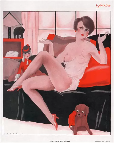 Le Sourire 1930s France erotica dogs call girls prostitutes boudoir illustrations