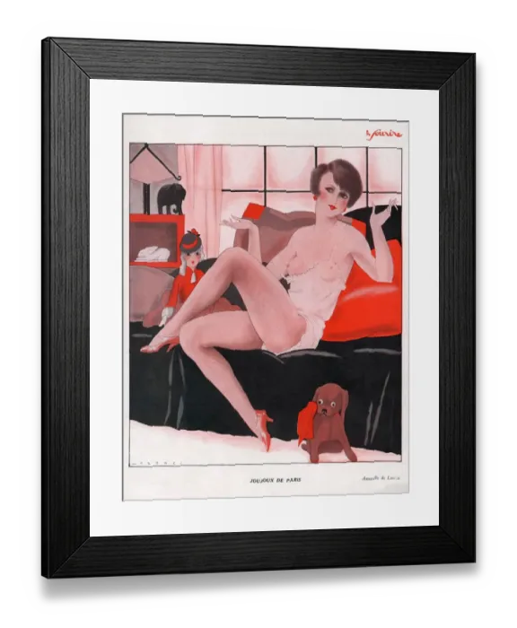 Framed Print : Le Sourire 1930s France erotica dogs call girls prostitutes boudoir illustrations Framed Print : Le Sourire 1930s France erotica dogs call girls prostitutes boudoir illustrations