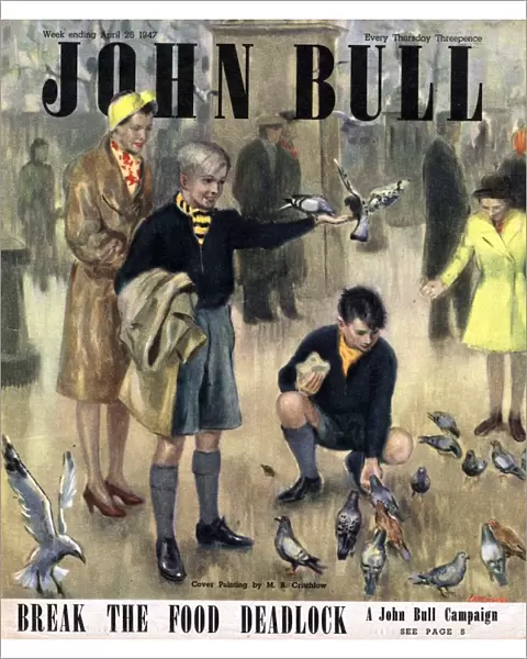 John Bull 1947 1940s UK feeding the pigeons in trafalgar square magazines