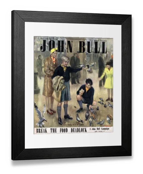 Framed Print : John Bull 1947 1940s UK feeding the pigeons in trafalgar square magazines