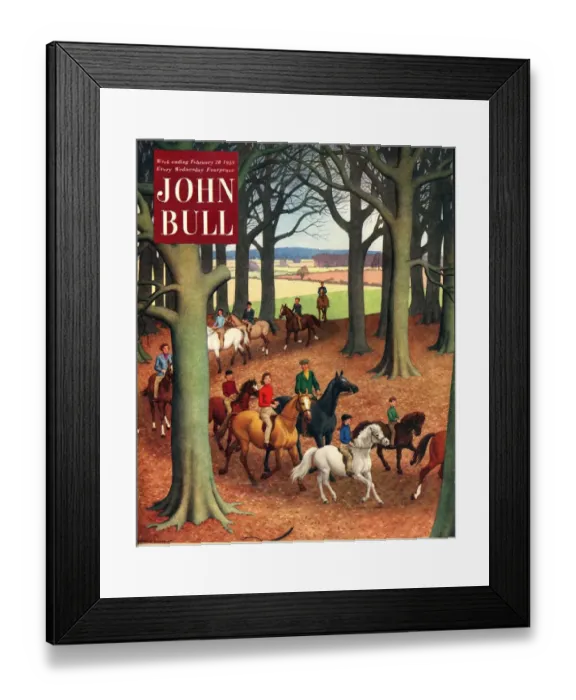 Framed Print : John Bull 1953 1950s UK riding hunting horses magazines