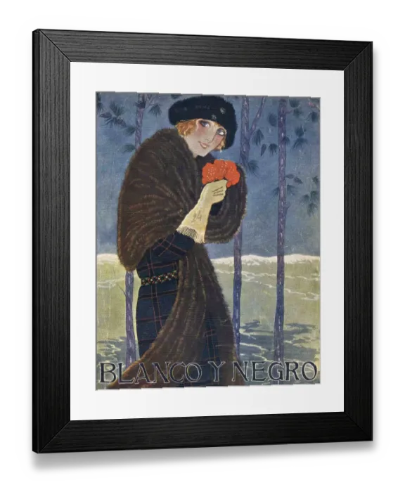 Framed Print : Blanco y Negro 1924 1920s Spain cc womens hats coats furs flowers magazines